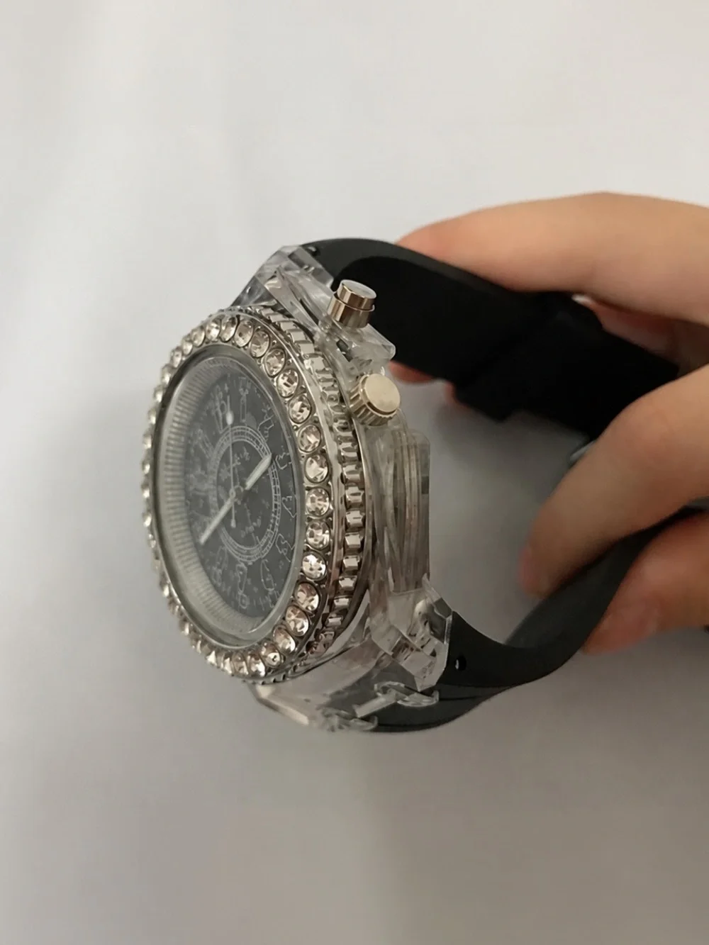 Mens Iced Out Bustdown Sport Watch Black Silicone Band Simulated Diamond LED
